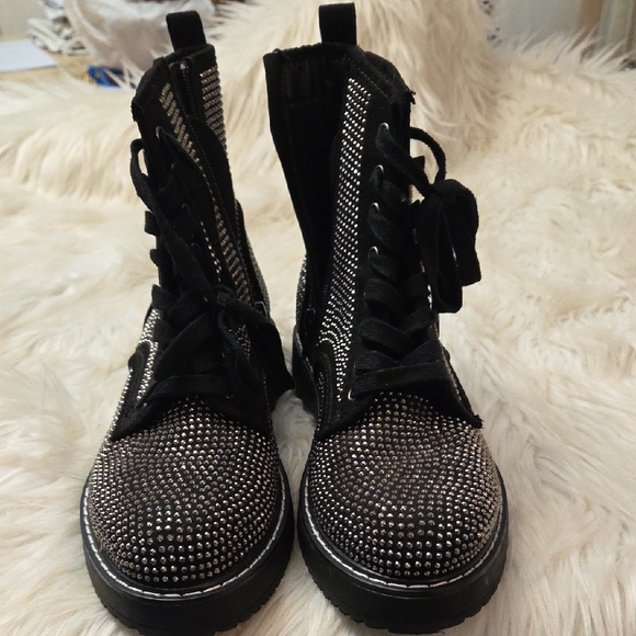Madden Girl Shoes - Madden Girl Black Combat Boots with Silver Accents